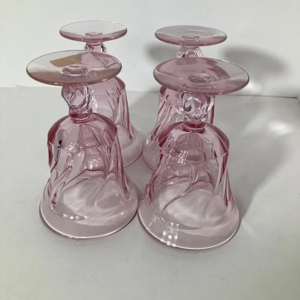 4- Fostoria Mid Century Jamestown Goblets Pink Swirl Twist Glasses 6
